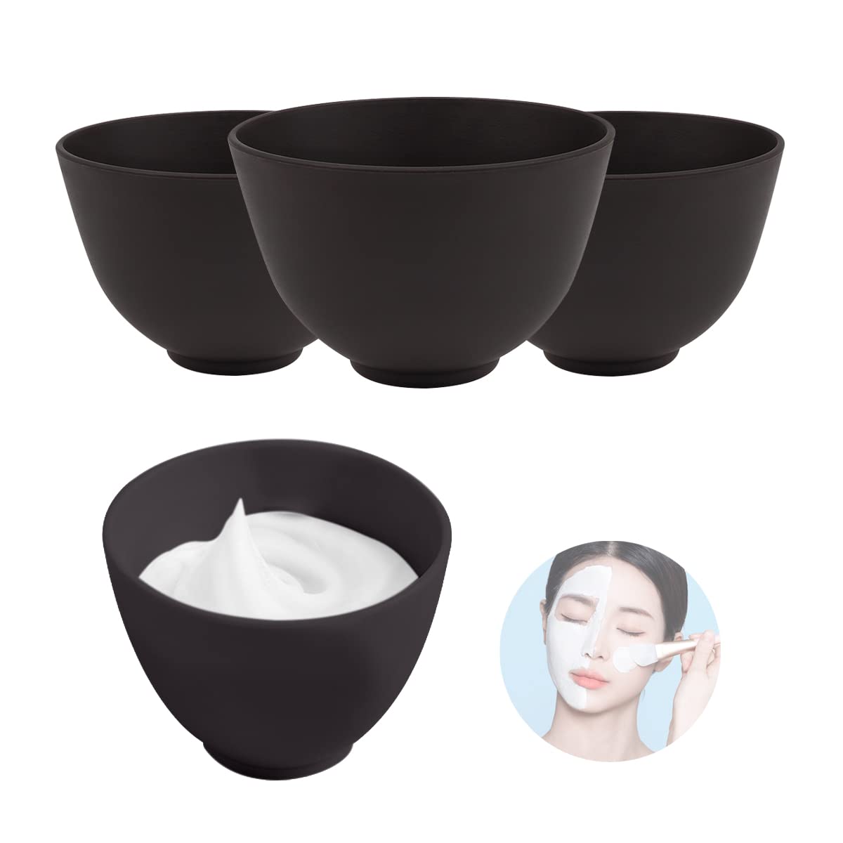 FERCAISH 4Pcs Diy Face Mask Mixing Bowl Microwavable Silicone Facial Mud  Bowl Cosmetic Beauty Tool for Home Salon(Black)