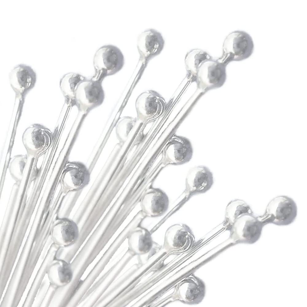 100 Solid Sterling Silver Ball Head Pins. 1.6 in (40mm) Long. Wire 24 Gauge  Bead tip 1.5mm. Beading headpin. Jewelry Making Head pin. Made in USA.