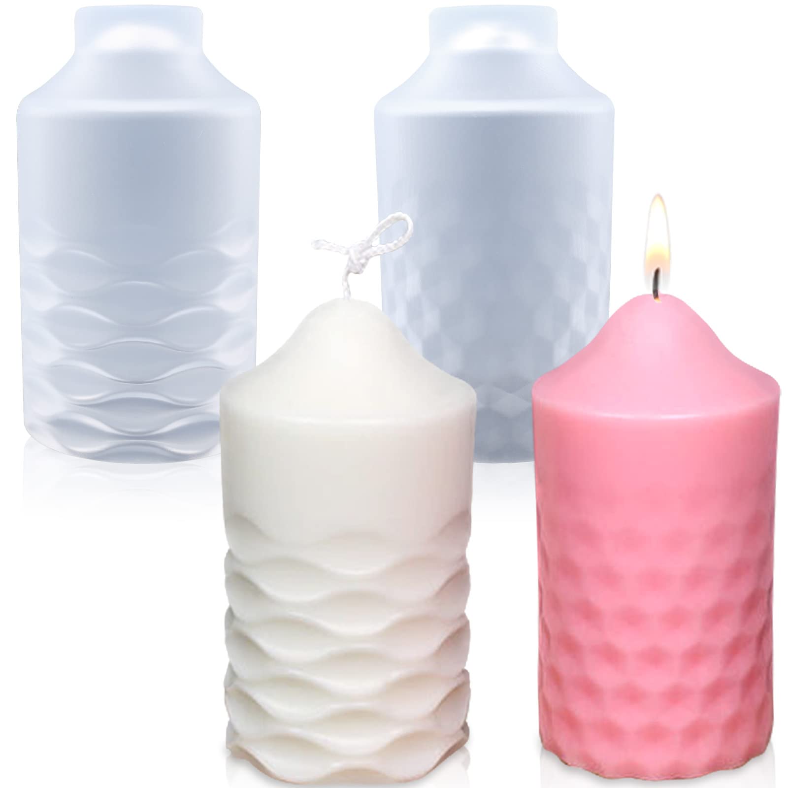 HUAKENER Candle Molds Silicone Wavy Candle Mold and Rhombus Candle