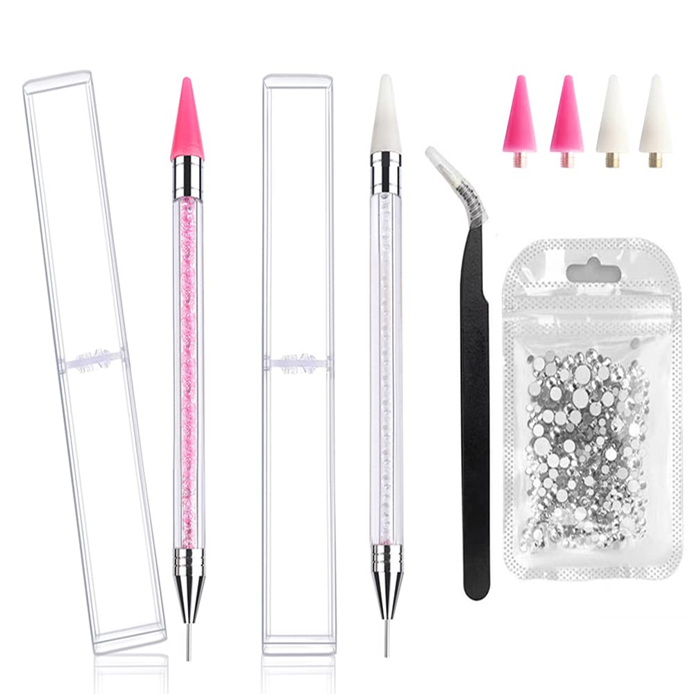 8 In 1 Pack 2 Dual-ended Wax Pen for Rhinestone Picker Dotting Pen Wax  Pencil for DIY Nails Art 4 Wax Tip Rhinestone Pen Applicator Gem Jewel Picker  Tool Pickup Tweezer 500 Crystals Rhinestones.