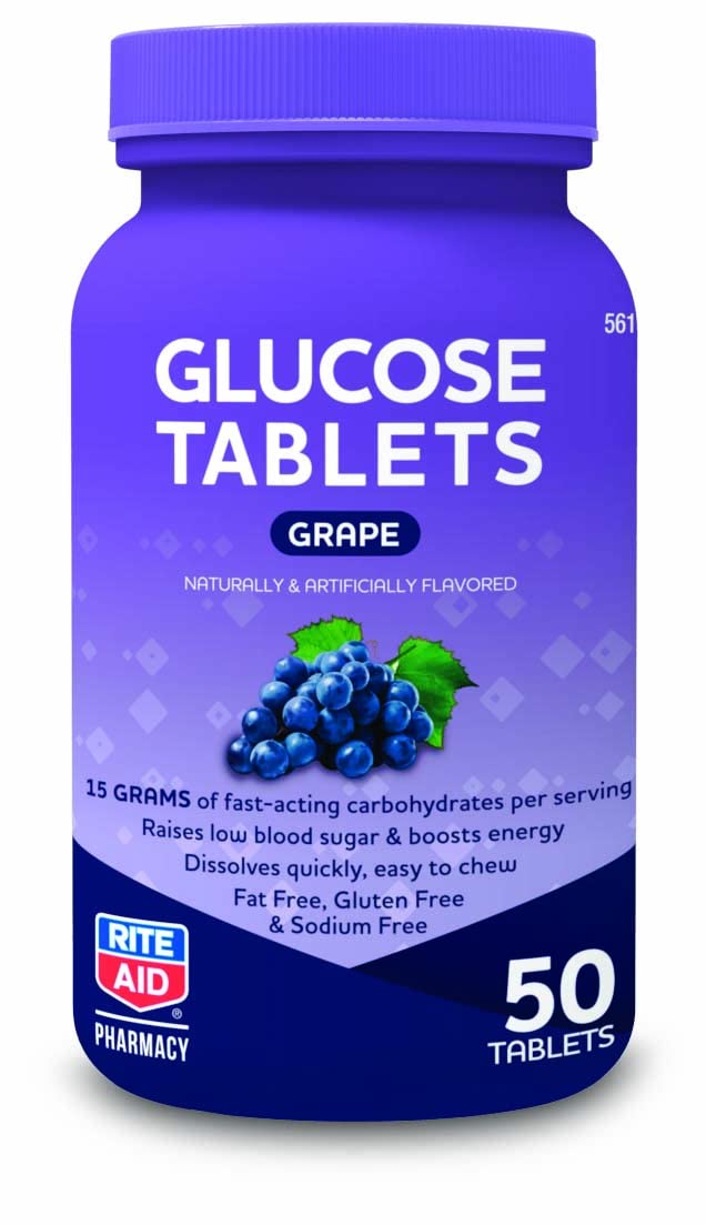 Rite Aid Glucose Tablets Grape 50 Count Blood Sugar Support