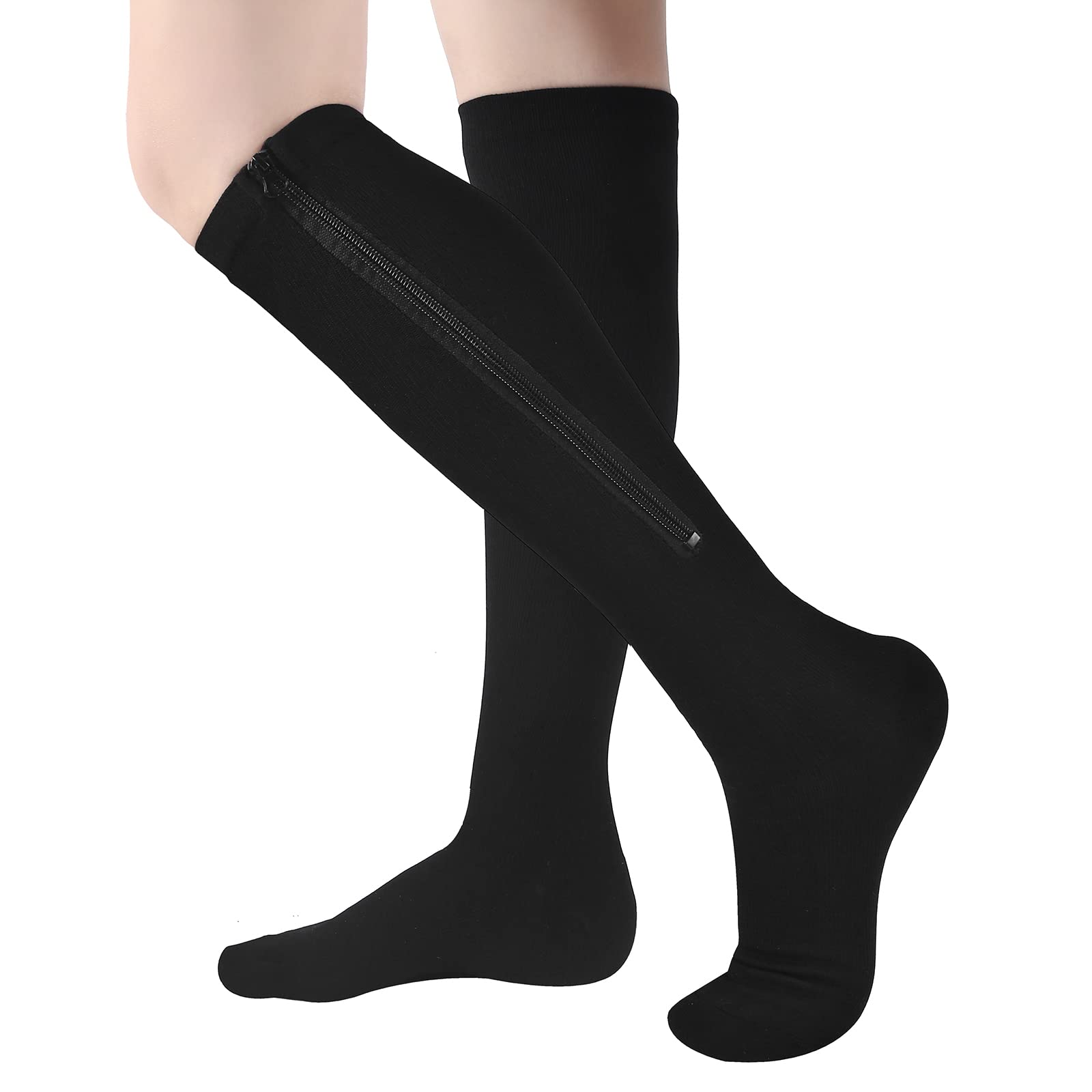 Zipper Compression Socks - 2Pairs Calf Knee High Closed Toe Compression  Stocking (CLOSE TOE - BLACK, Large-X-Large) Close Toe - Black Large-X-Large