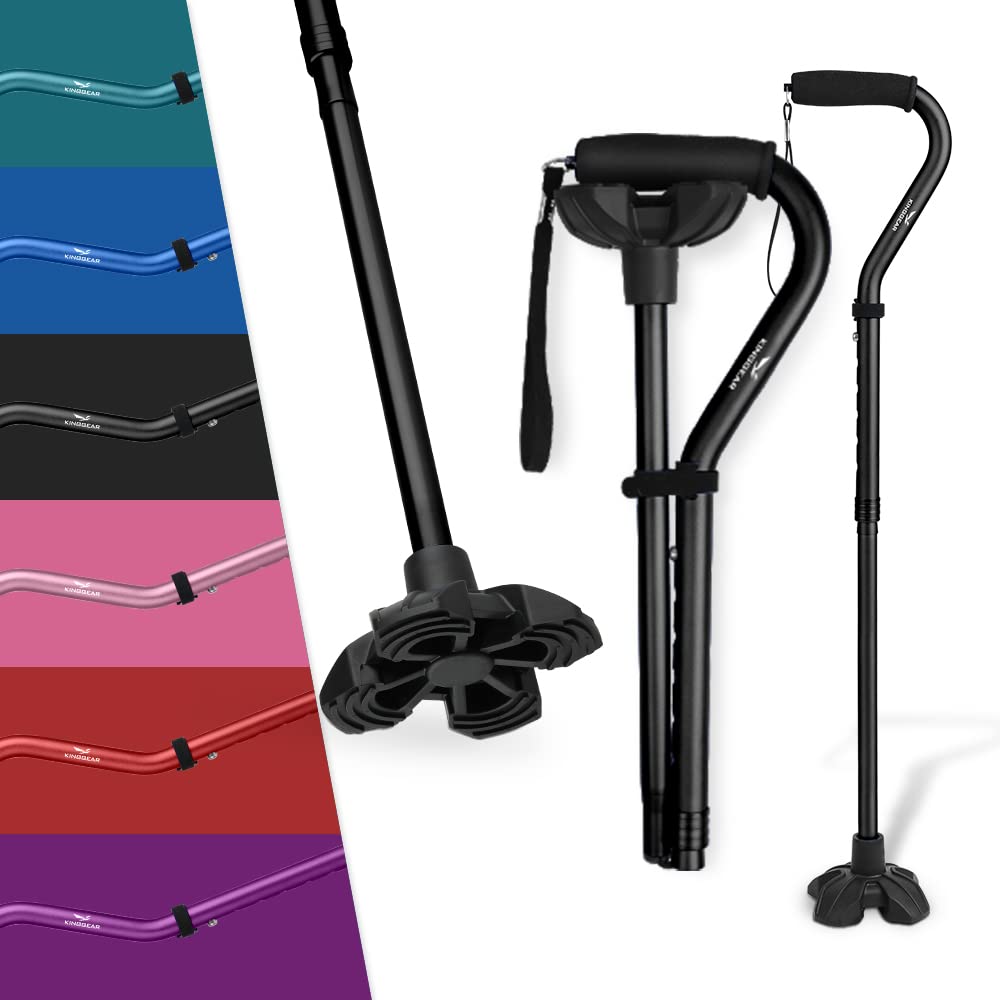 KINGGEAR Walking Cane for Women and Men, Lightweight and Sturdy Offset Walking  Stick , Large Quad Base