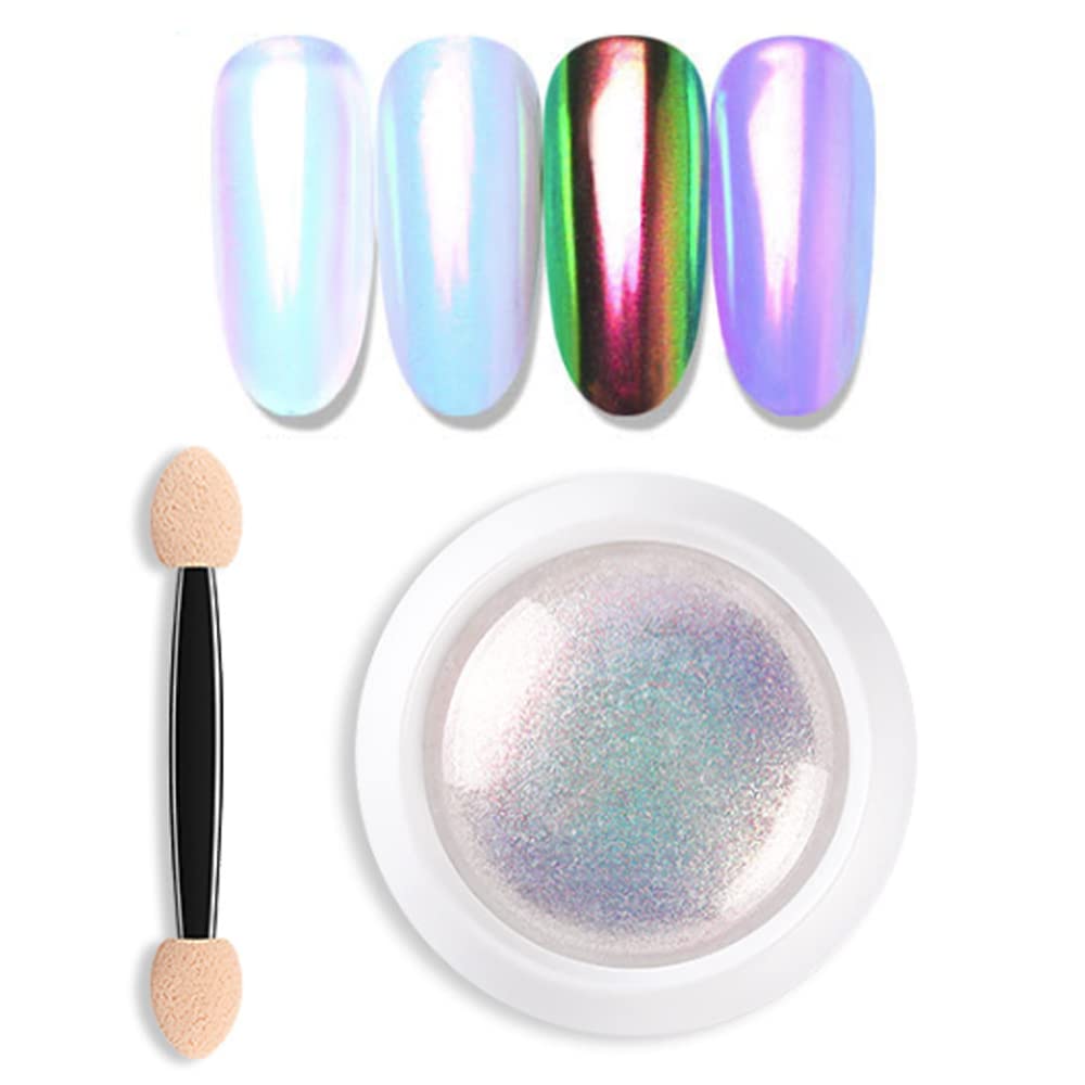 PrettyDiva Iridescent Nail Powder - Mermaid Nails Powder Aurora Powder  Chameleon Pigment for Nails White Iridescent Mica Powder Unicorn Chrome  Nails Powder for Nail Art Mermaid powder