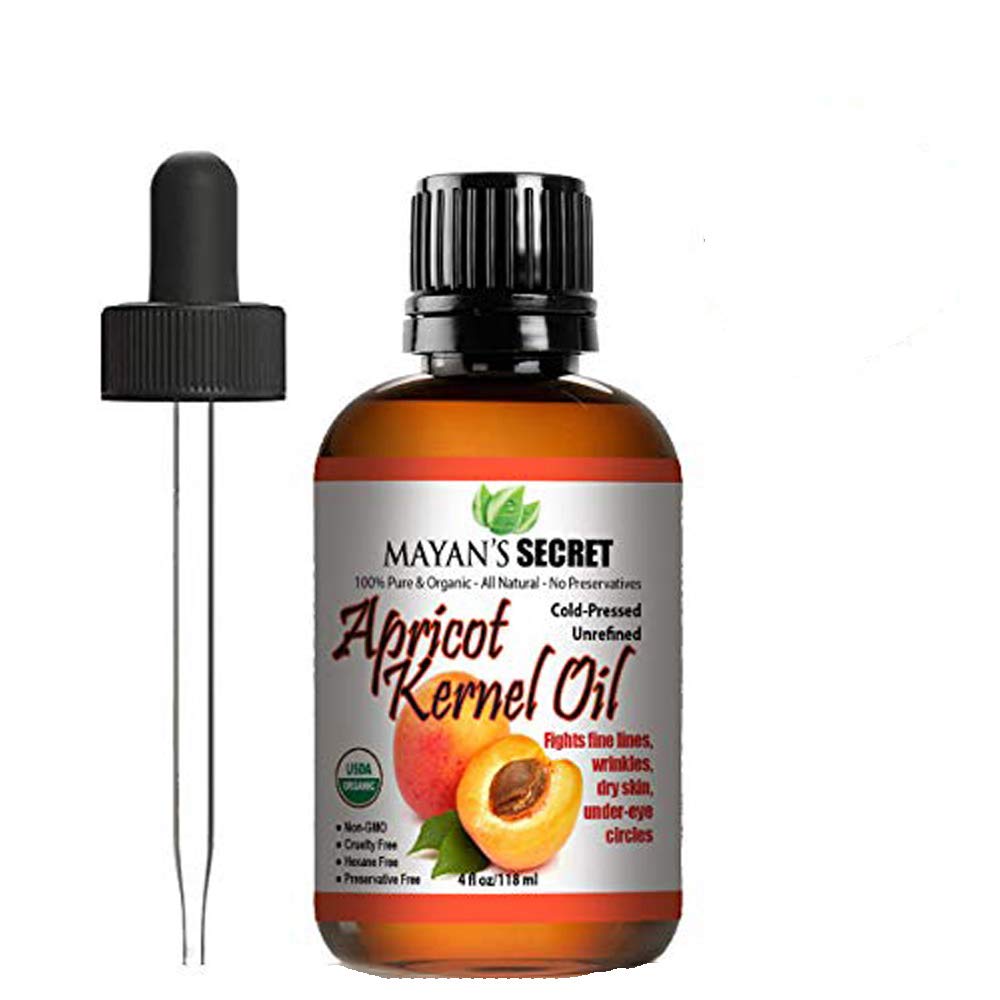 Mayan's Secret - 4oz Organic Apricot Kernel Oil for Skin Natural Cold  Pressed Unrefined in Amber Glass Bottle and Glass Eyedropper for Easy  Application