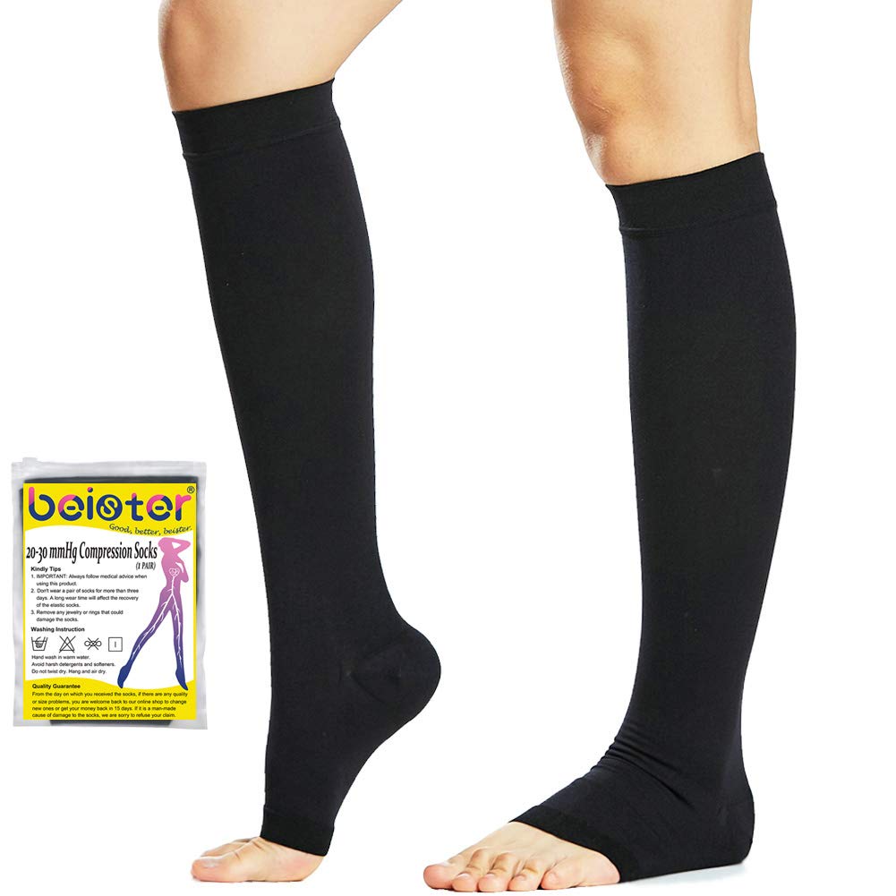 Beister Medical Open Toe Knee High Calf Compression Socks for Women & Men  Firm 20-30