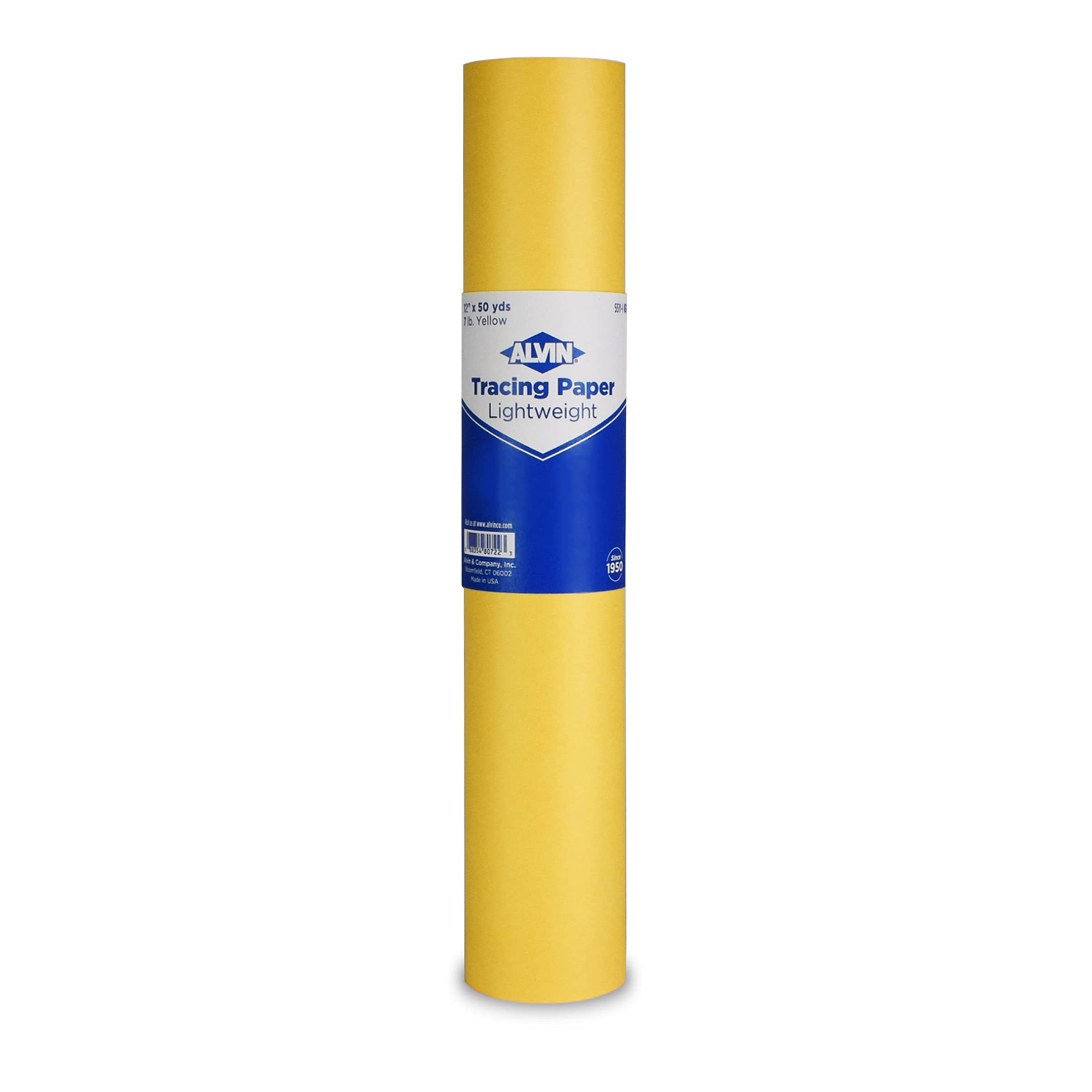 ALVIN 55Y-G Lightweight Tracing Paper Roll, Yellow, Suitable with Ink,  Charcoal, Felt Tip Pen, for Sketching or Detailing - 12 inches x 50 Yards,  1-inch Core 12