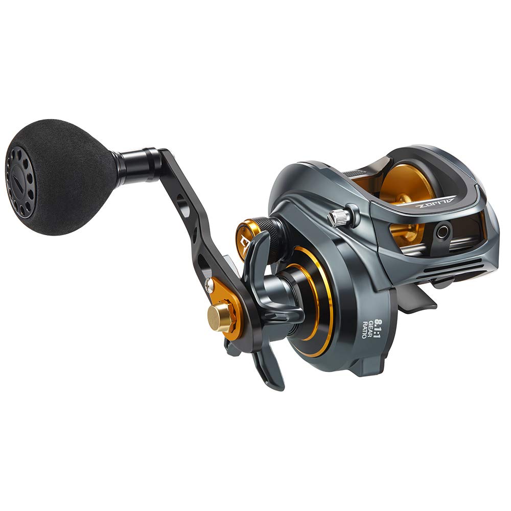 Piscifun Alijoz Baitcasting Fishing Reel, Size 300 Aluminum Frame Baitcaster  Reel, 33Lbs Max Drag, Available in 5.9:1/8.1:1 Gear Ratio, Freshwater and  Saltwater Powerful Handle Casting Reel Gray & Golden - 8.1:1 Right