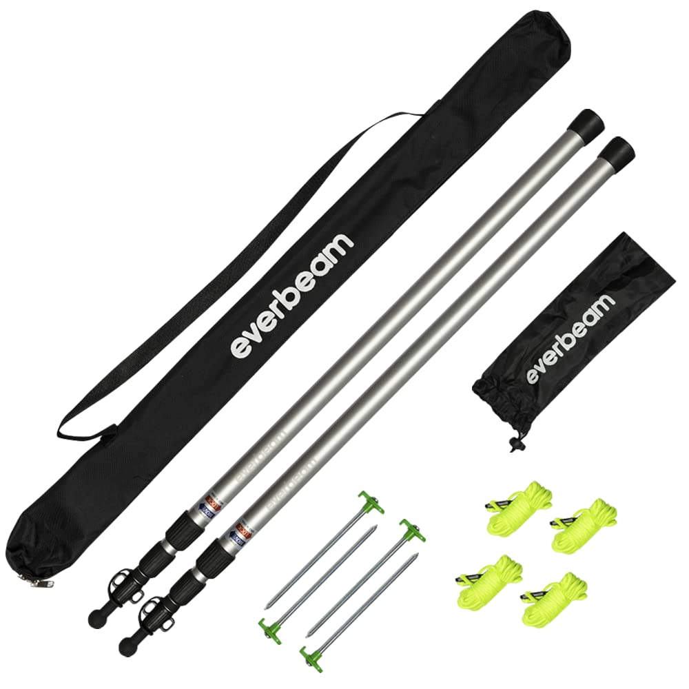 Everbeam Telescopic Tarp Pole for Camping, Hiking, Fishing - Adjustable  Aluminium Rods Extend to 92 - Portable & Lightweight, Ideal for Awning,  Tent Fly - Includes Guy Lines, Stakes, Carry Bag 2 Pack