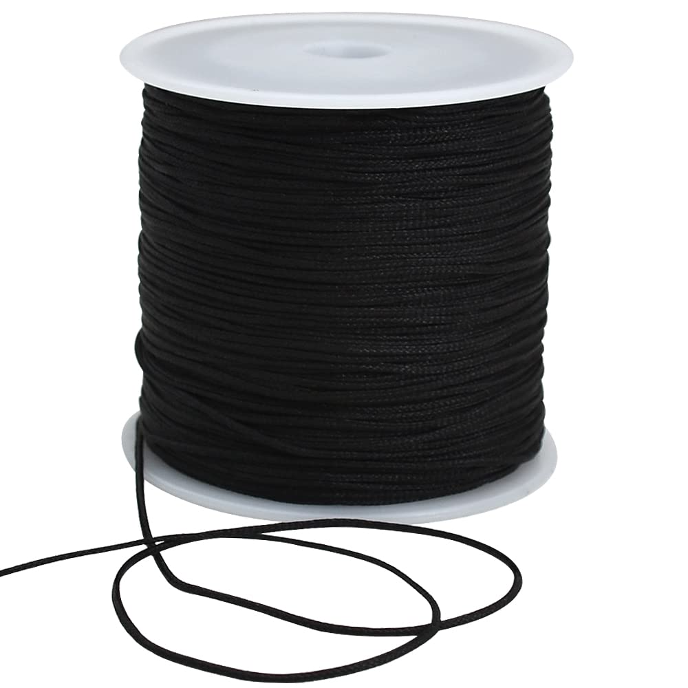 TONIFUL 1mm x 100 Yards Black Nylon Cord Satin String for Bracelet Jewelry  Making Rattail Macrame