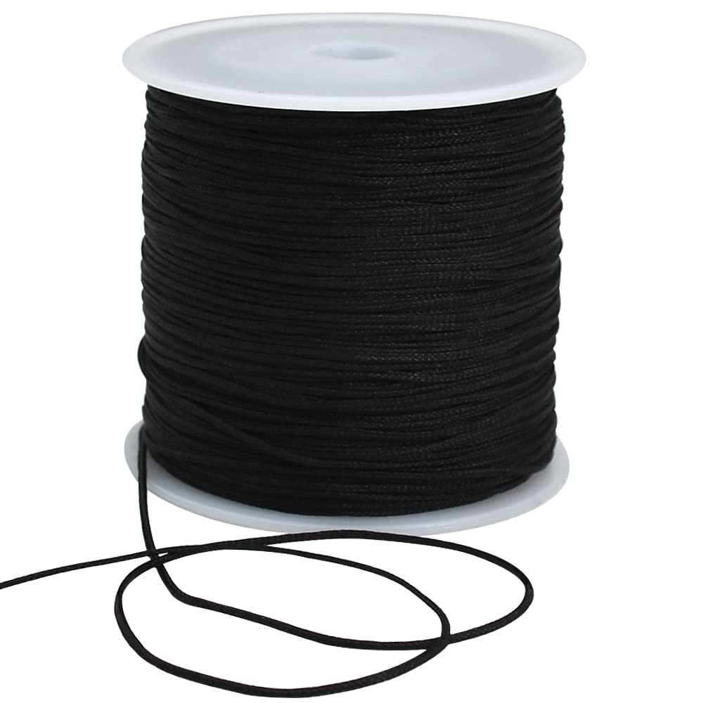 TONIFUL 1mm x 100 Yards Black Nylon Cord Satin String for Bracelet Jewelry  Making Rattail Macrame Waxed Trim Cord Necklace Bulk Beading Thread  Kumihimo Chinese Knot Craft 1mm Black