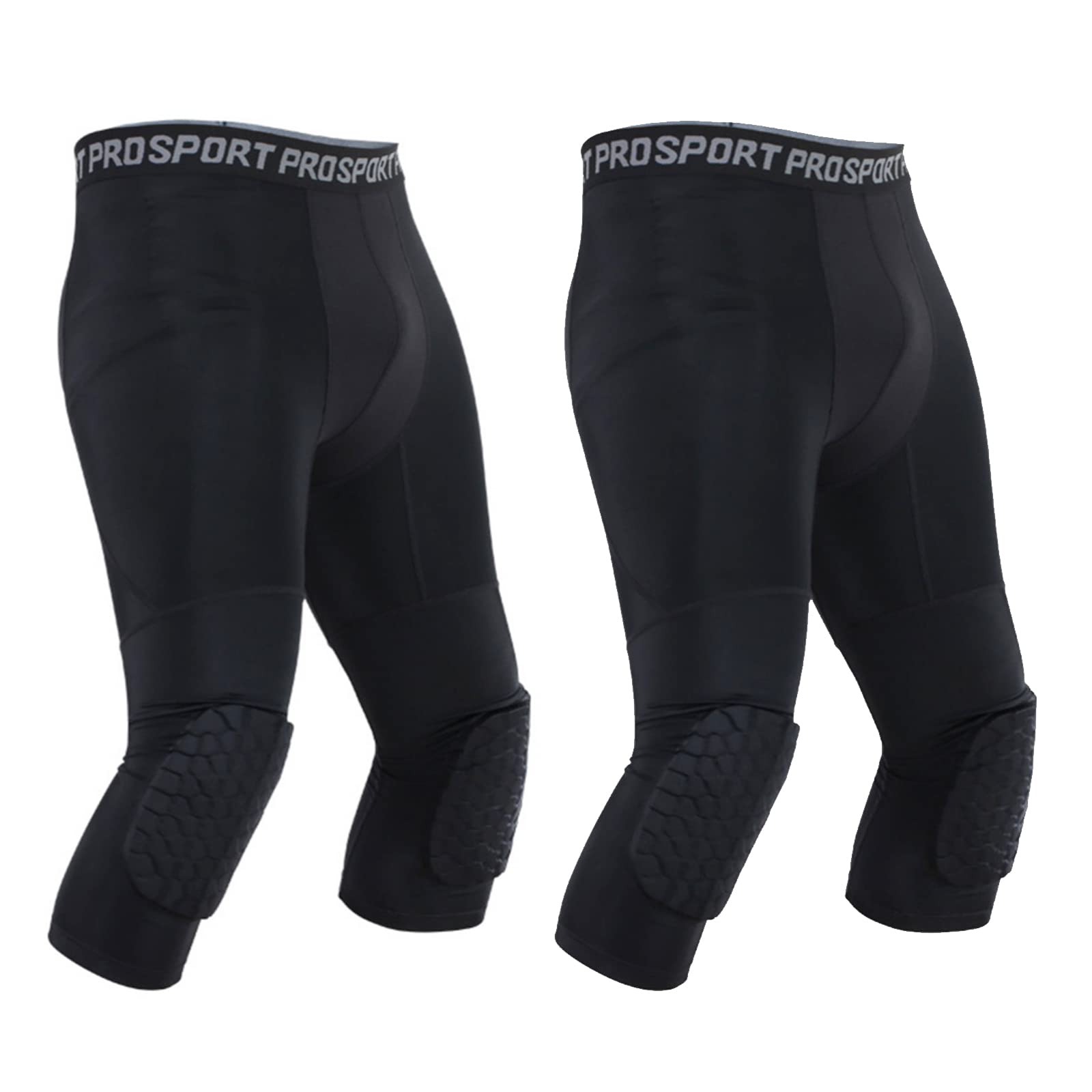 Basketball Pants with Knee Pads 3/4 Compression Leggings Capri Tights