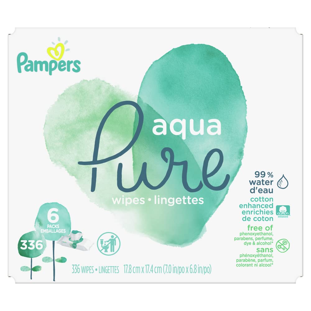 Pampers Aqua Pure Baby Wipes 6X Flip-Top Packs 336 Wipes (Select for More  Options) 