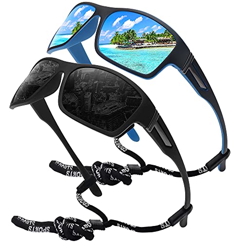 STORYCOAST Polarized Sports Sunglasses for Men Women Unbreakable Frame  Cycling Fishing Driving 2pack Black+blue