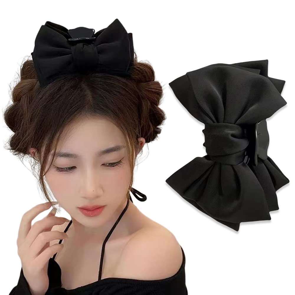 Black Ribbon Bow Hair Claw Clips For Women Elegant Bowknot