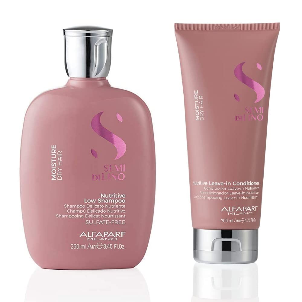 Alfaparf Milano Semi di Lino Moisture Nutritive Shampoo and Conditioner Set  for Dry Hair - Sulfate Free Moisturizing Shampoo and Conditioner - Safe on  Color Treated Hair - Adds Shine and Softness