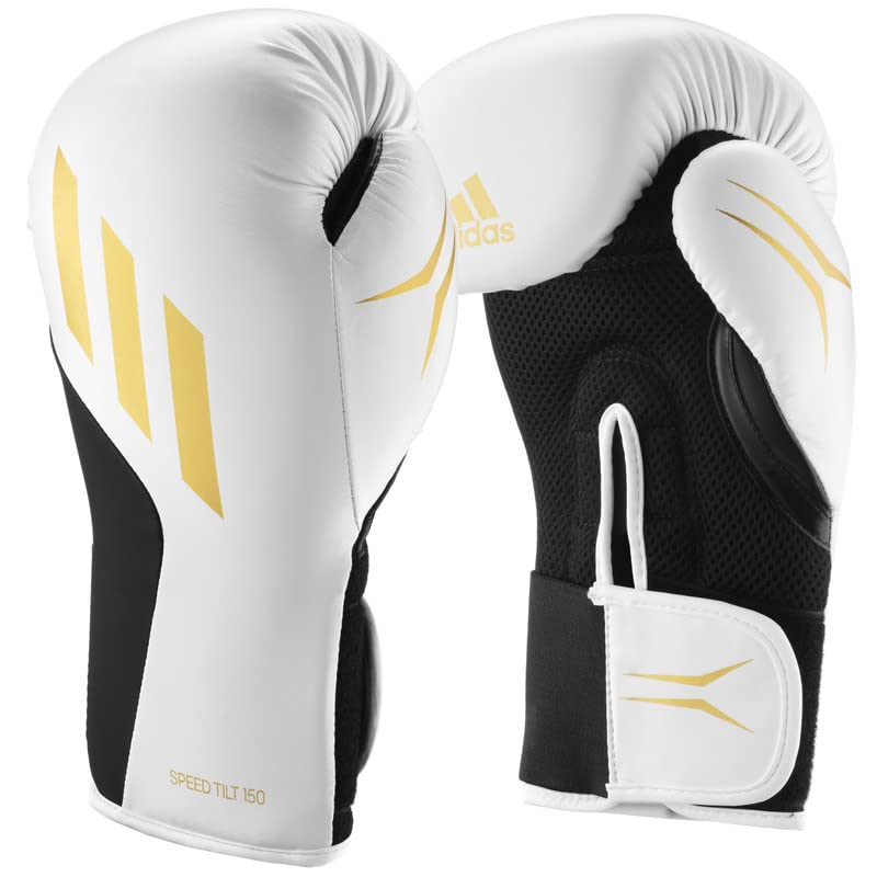 adidas Speed TILT 150 - with New Tilt Technology - for Men, Women, Unisex -  for Boxing, Punching Bag, Kickboxing, MMA, and Training White/Gold/Black 12  oz