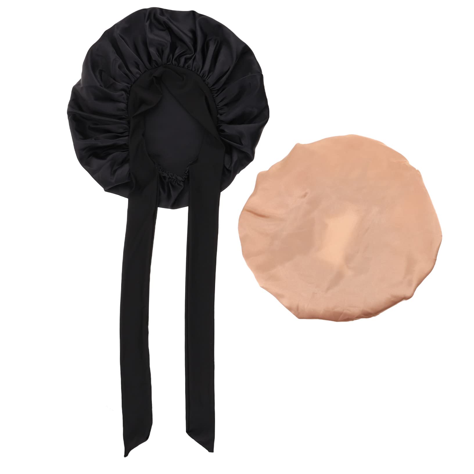 Beavorty 2pcs Night Cap Tie Shower Cap Adjustable Silk Bonnet for