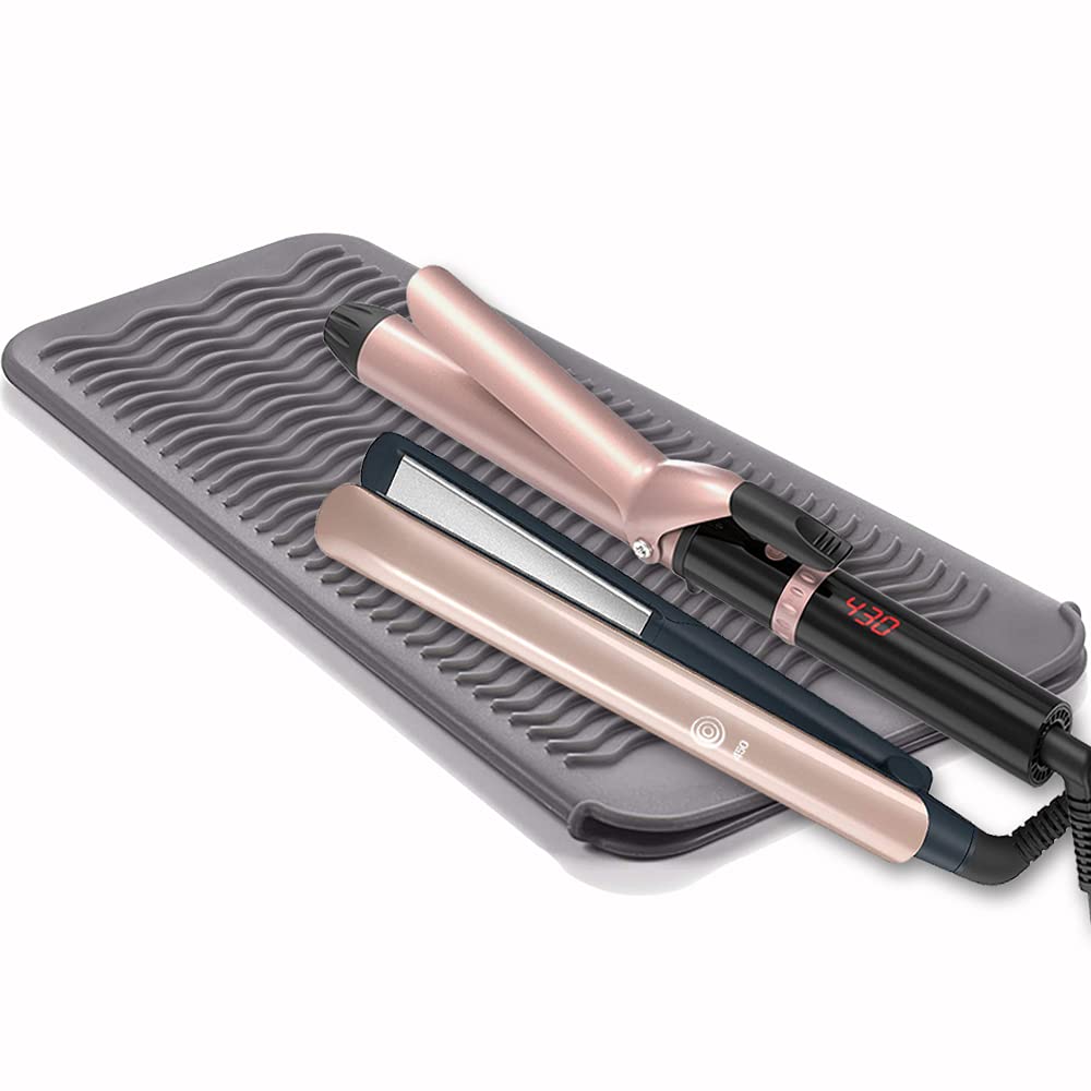SmellRose Hair Iron Mat & Pouch, Professional Heat Resistant Mat for Flat  Iron and Curling Iron, Portable Travel Silicone Hair Straightener Mat and  Cover for Hair Styling Tools Gray