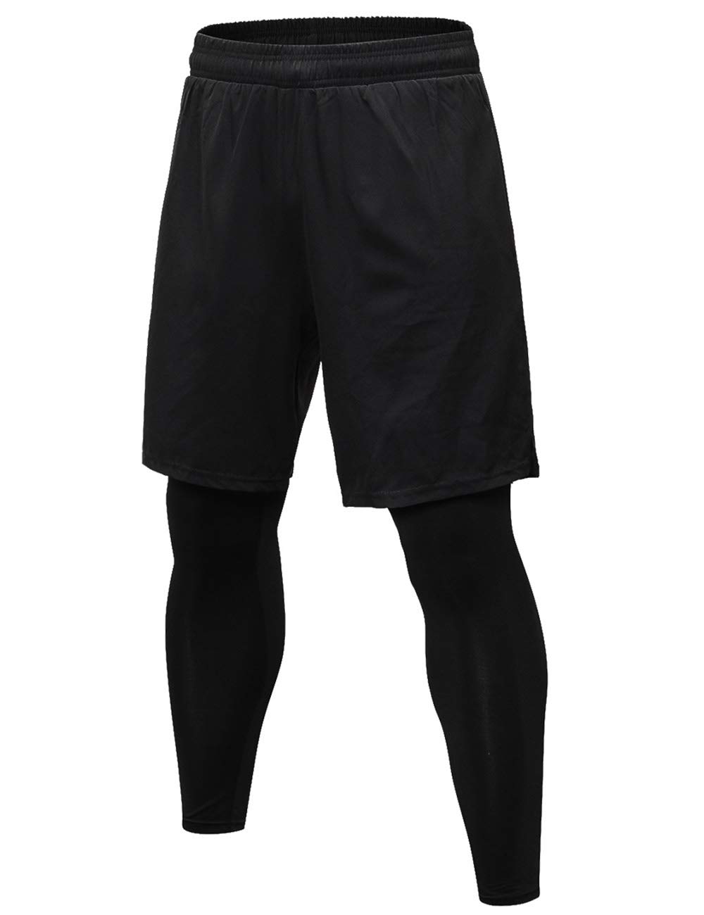 TOPTIE 2 in 1 Men's Active Running Shorts, Basketball Tights Pants Black  Large