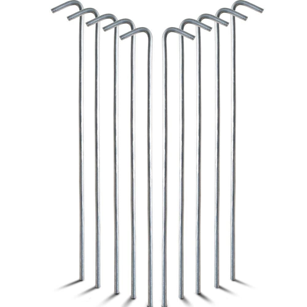 Gray Bunny Galvanized Steel Tent Stakes, 10 Pack, Solid Steel Tent Pegs,  Rust Resistant Metal Hook, Garden Stake for Plants and Landscaping, Perfect  for Anchoring Camping Tents