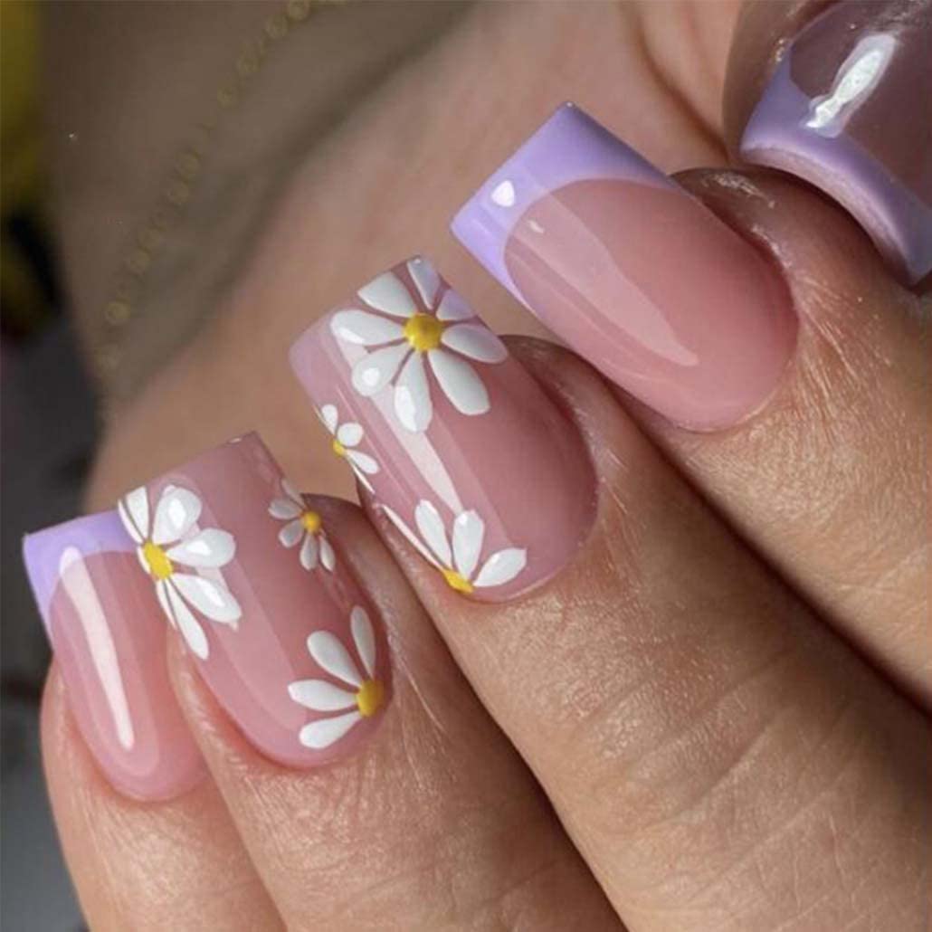 Beautiful Set - 24pcs Long Sweet Flowers Design Fake Press on Nail / Press  On Nails