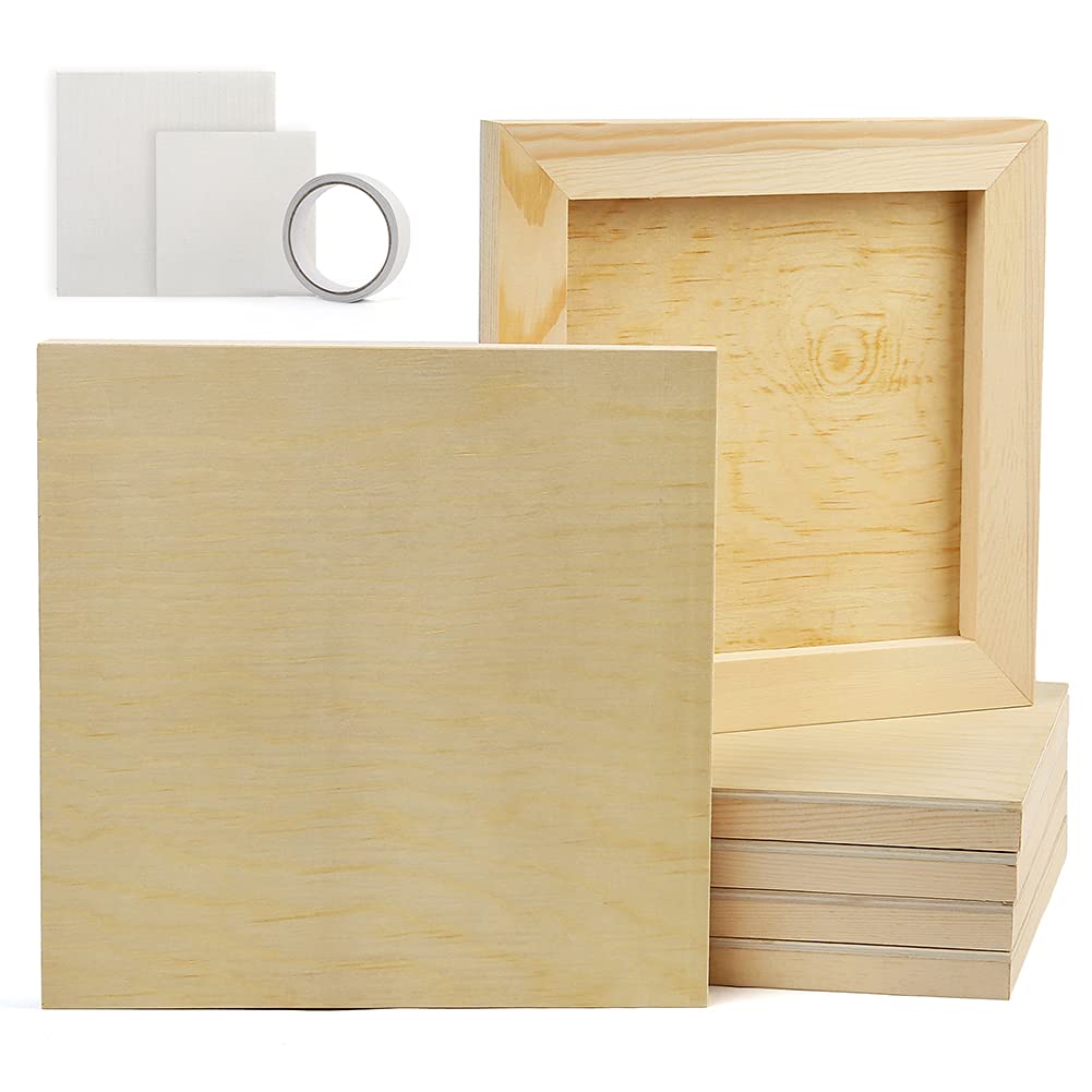 LotFancy Cradled Wood Panels 8 x8 6 Pack Wood Canvas Boards for