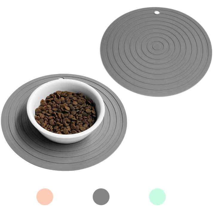 Ptlom Pet Food Mat for Dog and Cat Placemat 2 Pcs, Mat for Prevent Food and  Water Overflow, Suitable for Medium and Small Pet, Silicone, 9.5* 9.5