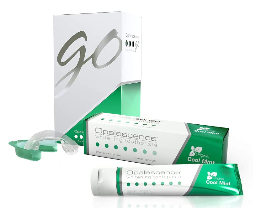 Opalescence Whitening Bundle - Opalescence Go 15% Hydrogen Peroxide  Prefilled Whitening Trays and Whitening Toothpaste - Mint Flavor