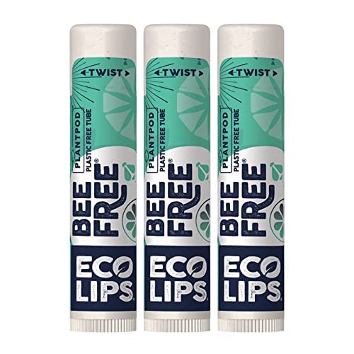 Vegan Lip Balm Sweet Mint by Eco Lips flavor 3 Pack Natural Bee Free with Candelilla  Wax Organic Cocoa Butter & Coconut Oil Lip Care. 100% Plastic-Free Plant  Pod Packaging - Made