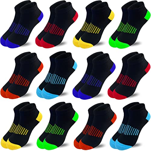 Tsmollyu Boy Socks 12 Pairs Ankle Athletic Cotton Socks Half Cushioned Low  Cut Socks For Little