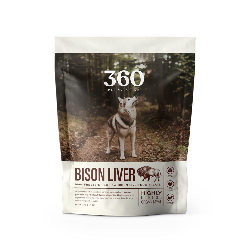  360 Pet Nutrition Freeze Dried Bison Liver Raw Single  Ingredient Treats, Made in The USA, 4 Ounce (Bison Liver) : Pet Supplies