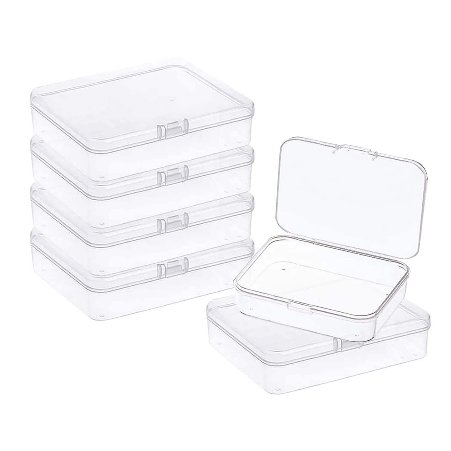 MFDSJ 6 Pcs Mini Plastic Storage Containers Box with Lid 4.5x3.4 Inches  Clear Rectangle
