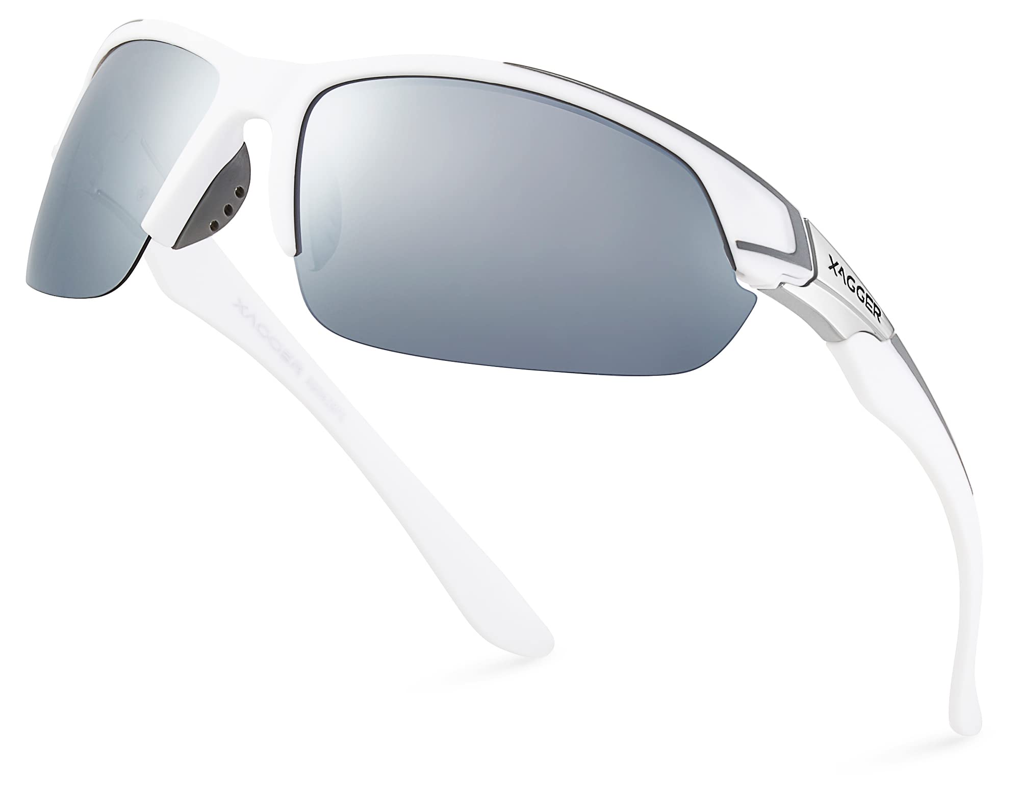 Xagger Polarized Sport Sunglasses for Men Women UV400 Wrap Around Sports  Glasses White | Silver Mirror