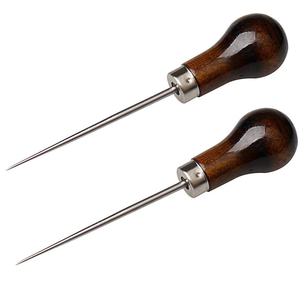 EUBags Awl Tool 2 PCS Gourd Shape Wooden Handle Scratch Awl For Leather  Hole Punch Awl