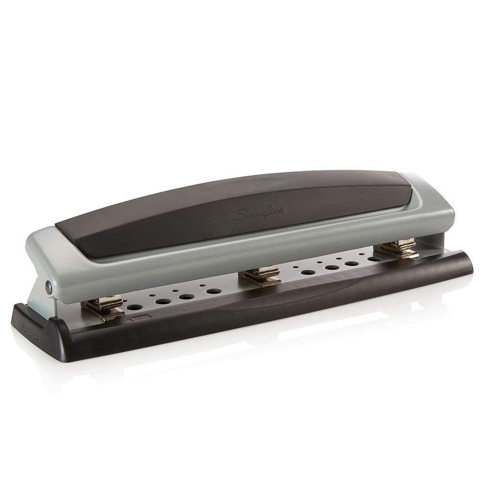 Swingline 3 Hole Punch 2- 3 Hole Adjustable Desktop Puncher 10 Sheet Punch  Capacity Precision Pro Black/Silver (74037)