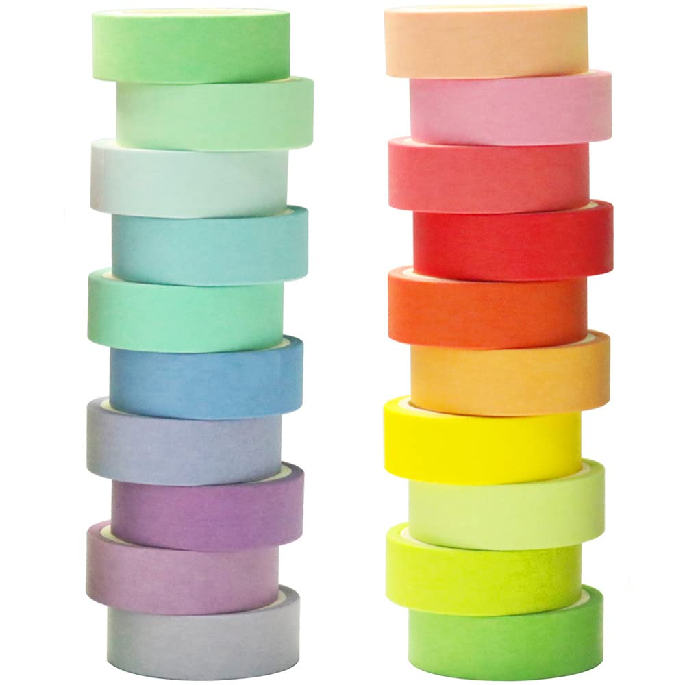 20 Rolls Washi Tape Set Rainbow Washi Tape Colorful Masking Tape 15mm Wide Decorative  Tape for Bullet Journal Book Planner Scrapbooking DIY Arts Crafts Gift  Packaging Rainbow 15MM-20 Rolls