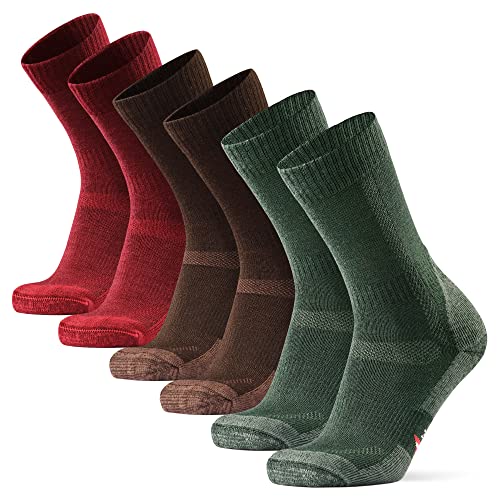 DANISH ENDURANCE Merino Wool Hiking Socks for Men & Women Crew Length &  Thermal 3 Pack Multicolor: Brown, Red, Green Large