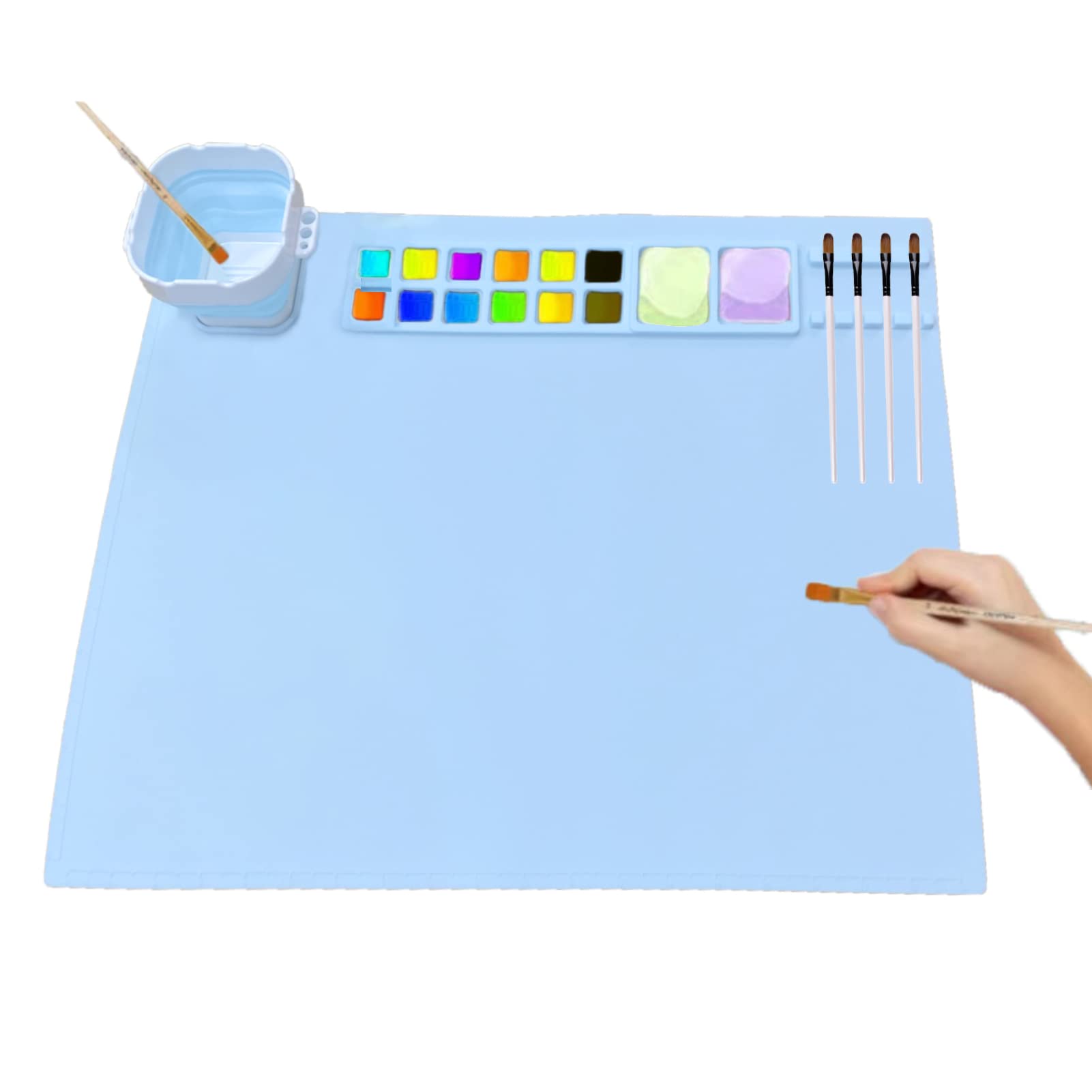 Silicone Craft Mat, Silicone Mat for Resin, Crafts, Liquid Casting  20x16Non Stick Silicone Sheet with Cleaning Cup for Painting, Art, Clay  and Play Blue