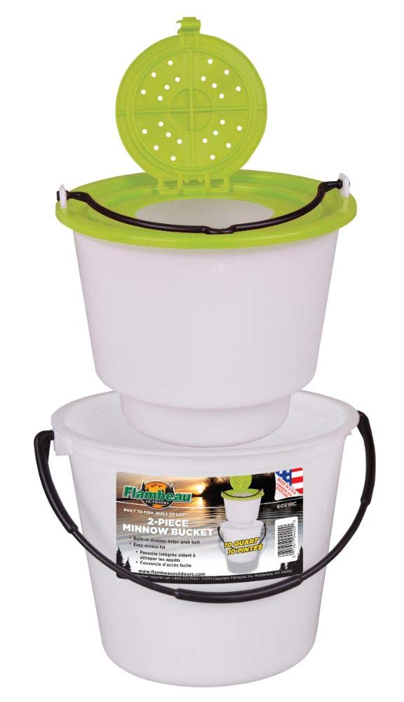 Flambeau Outdoors 6051BC 2-Piece 10 Qt. Minnow Bucket, Live Bait Fishing  Storage, Lime Green/White 2.5 Gal. - 2-Piece 2.5 Gal. - 2-Piece