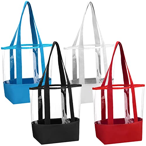 Hillban 4 Pcs Clear Tote Bag Transparent Vinyl PVC Tote Beach Bag