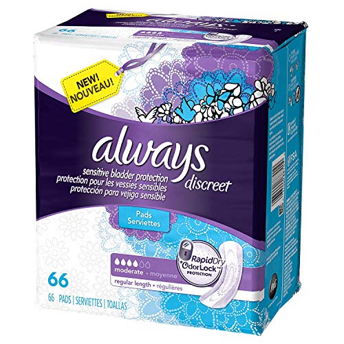Always Discreet Incontinence Pads Moderate Regular Length 66 Count - 2 Pack  (Includes 132 Pads Total.)