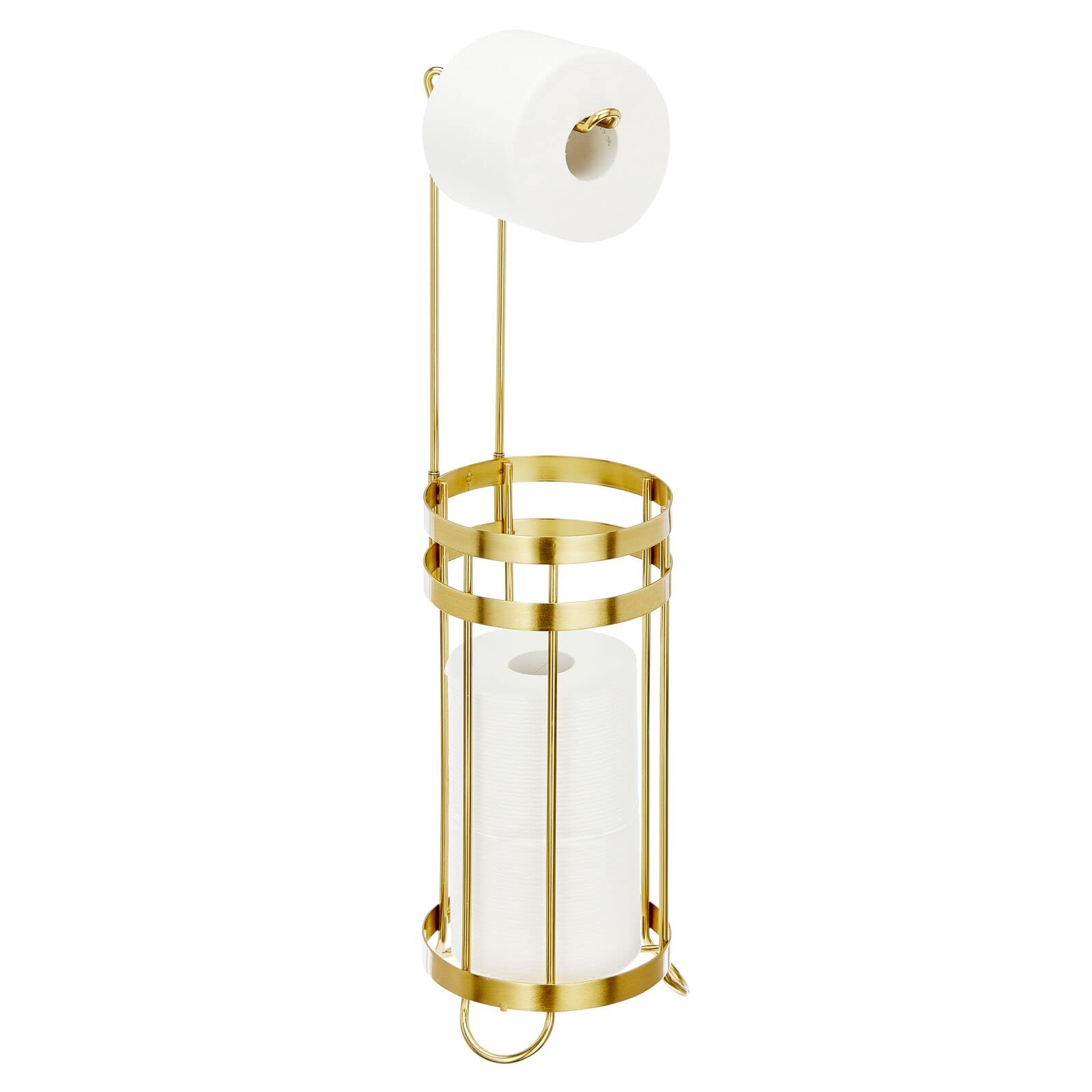 mDesign Metal Free Standing Toilet Paper Holder Stand and Dispenser, with  Storage for 3 Spare Rolls - for Bathrooms/Powder Rooms - Holds Mega Rolls -  Soft Brass