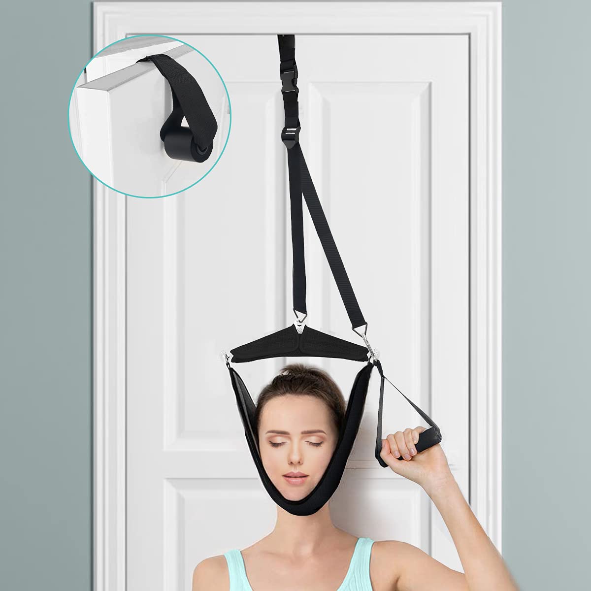  Neck Traction, Door Cervical Traction Device Portable Neck  Extender Neck Traction Device Hammock Neck Decompressor Pain Relief :  Health & Household