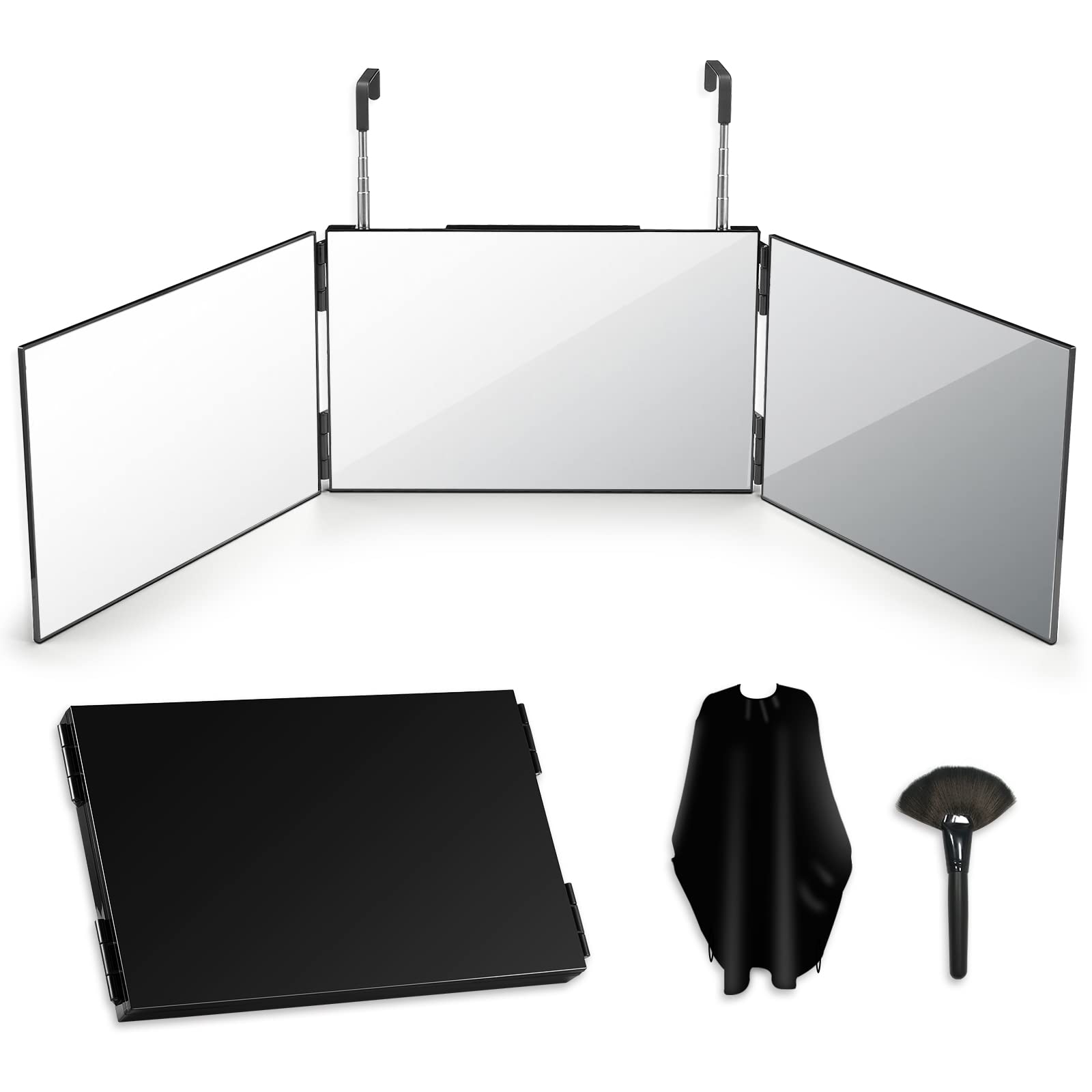 3 Way Trifold Haircut Mirror with Light & Telescoping Hooks for Self H —  Newitty