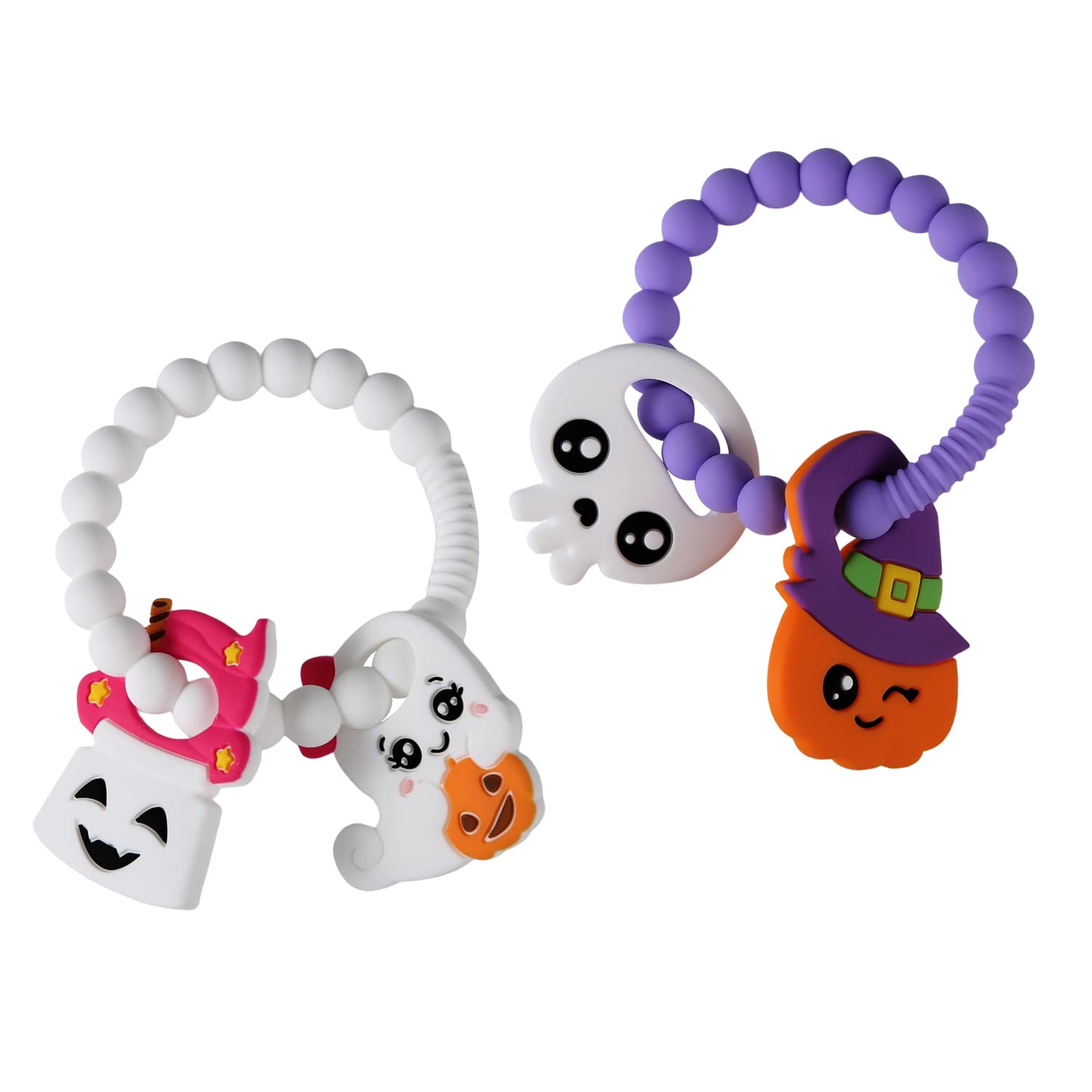 TOYMIS 2pcs Halloween Teethers Cute Pumpkin Ghost Silicone Teether Ring  Halloween Teether Toys for Toddlers Boys Girls Gifts