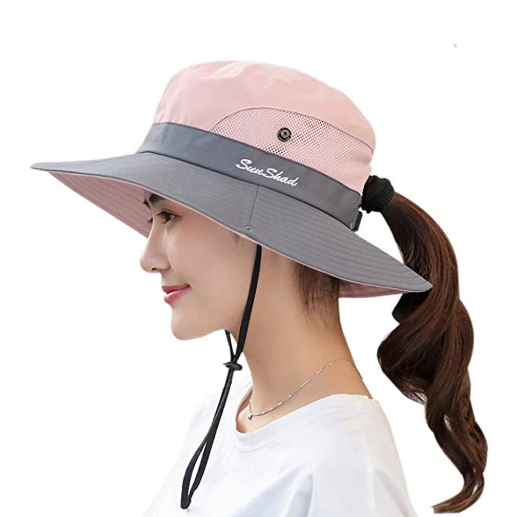 UPF 50+ Wide Brim Sun Hat Waterproof UV Protection Bucket Boonie Hat for  Women Pink