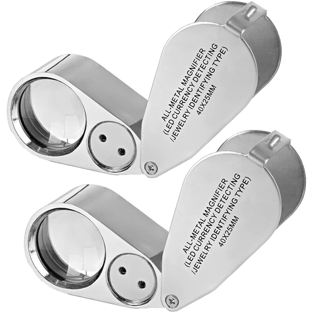 thumbnail image 2 of 10 Pack 40X Full Metal Illuminated Jewelry Loop Magnifier, XYK Pocket Folding Magnifying Glass Jewelers Eye Loupe With Led Led Currency Detecting Jewelry Identifying 2 of 13