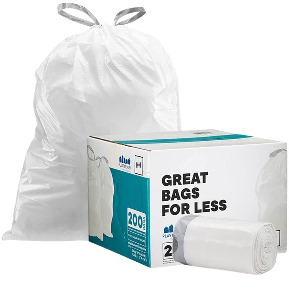 Plasticplace Custom Fit Trash Bags simplehuman (x) Code H Compatible, 8-9  Gallon, 30-35 Liter,18.5 x 28, 200 Count, White 200 Count Code H Trash  Bags