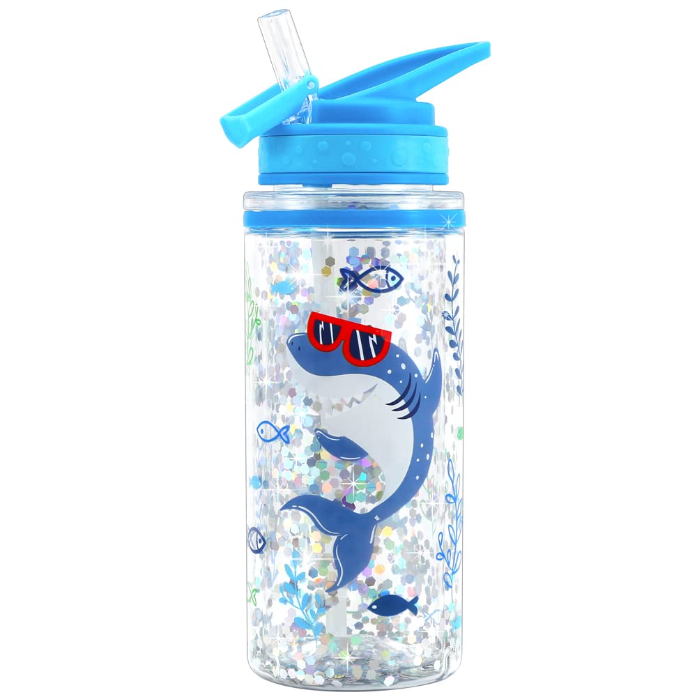 Home Tune Cute Water Bottle for Kids Girls Boys BPA Free & Sturdy Print &  Leak Proof Flip Straw & Carry Loop & Easy Clean 15oz - Shark